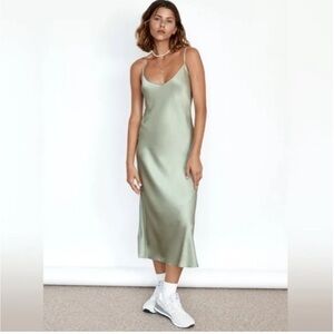 Aritzia Wilfred Only Satin Slip Dress in Pastel Sage Green